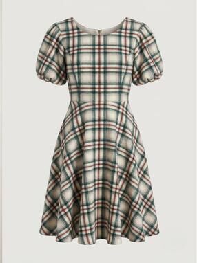Ivy City Co. Plaid Wool-Blend Puff Sleeve Dress Women's Medium